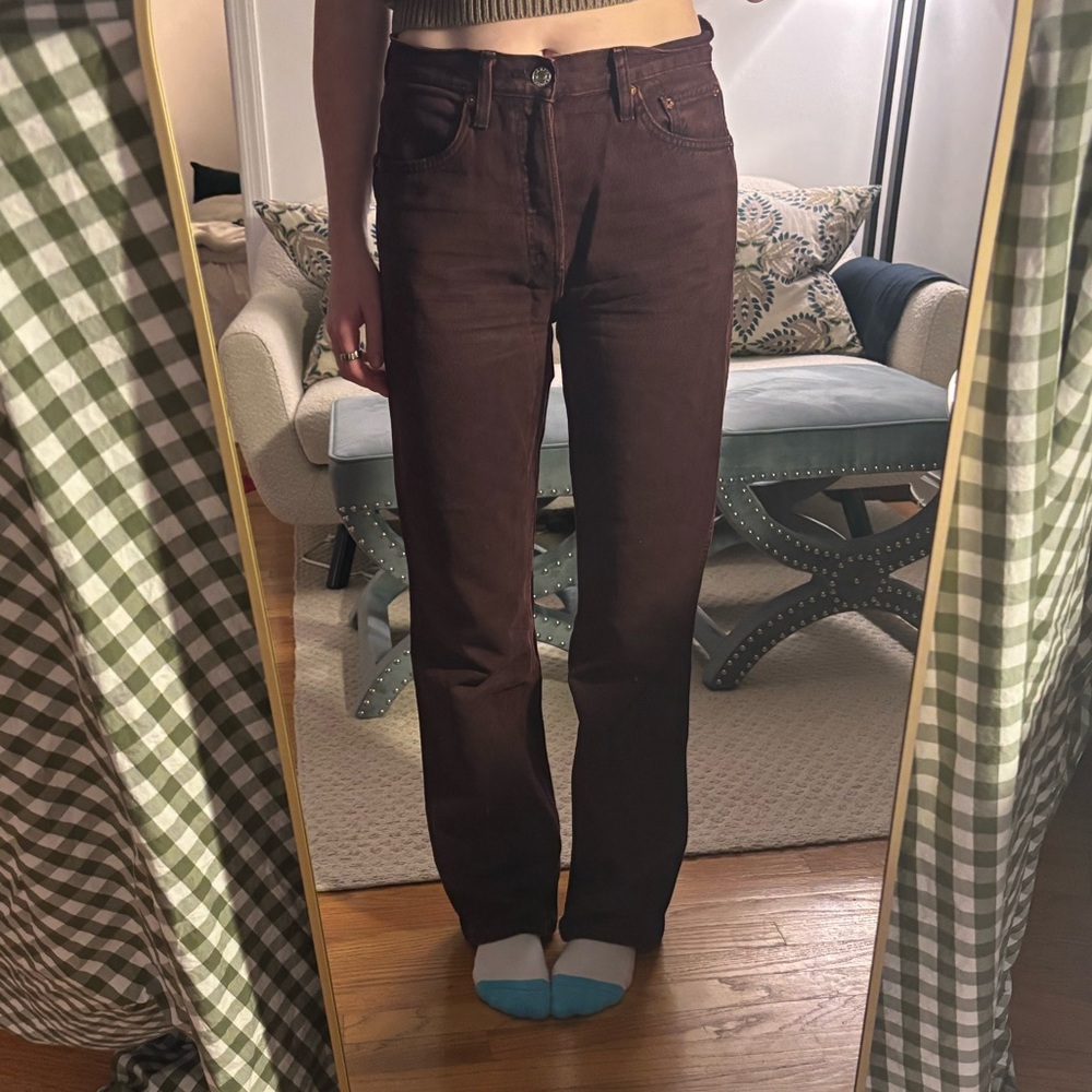 Re/Done Burgundy Button-Fly Jeans